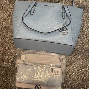 Michael Kors Lt Sky Charlotte Tote and Jet Set Wri